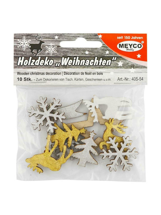 Meyco Christmas Wooden Set Ornaments Multicolour 10pcs