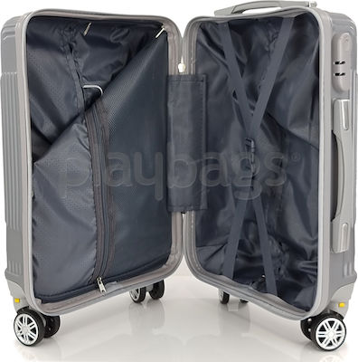 Playbags Cabin Travel Suitcase Hard Silver with 4 Wheels Height 52cm ps828-18