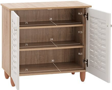 Ξύλινη Παπουτσοθήκη Cassiope με 3 Ράφια Sonama / Λευκή Μ77xΠ34xΥ67.5cm