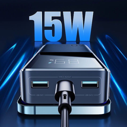 Joyroom JR-T015 Power Bank 30000mAh 15W με 2 Θύρες USB-A και Θύρα USB-C Μαύρο
