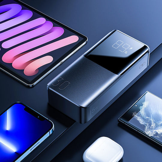 Joyroom JR-T015 Power Bank 30000mAh 15W με 2 Θύρες USB-A και Θύρα USB-C Μαύρο