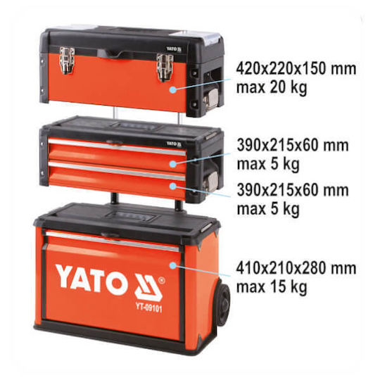 Yato Wheeled Metallic Tool Carrier 2 Slot with Toolbox and Cabinet W52xD32xH72cm