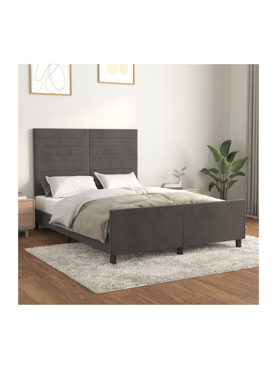 Κρεβάτι Διπλό Επενδυμένο με Ύφασμα Σκούρο Γκρι για Στρώμα 140x200cm