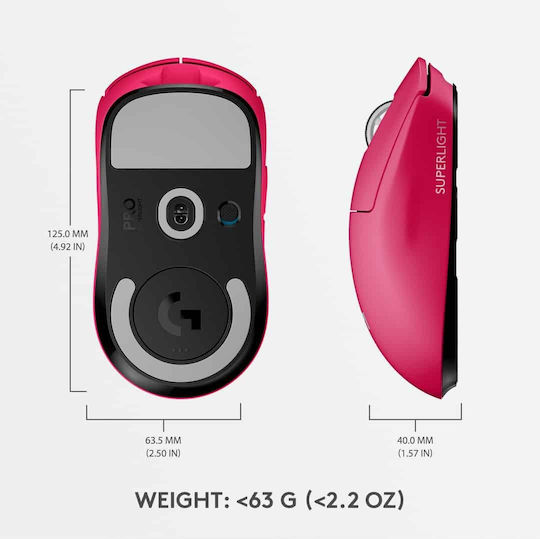 Logitech Pro X Superlight Ασύρματο Gaming Ποντίκι 25400 DPI Ροζ