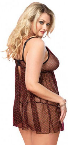 Leg Avenue Chemise with Red Hearts Plus Size Plus Size Σετ Sexy Babydoll με Διαφάνεια Black/Red