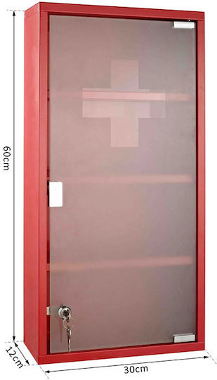 HomCom Metal First Aid Wall Cabinet with Lock Red