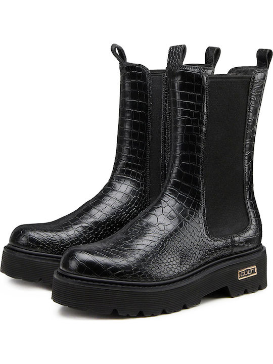 Slash Leder Damen Chelsea Stiefeletten Schwarz