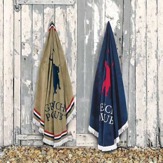 Greenwich Polo Club Strandtuch Rund Baumwolle Blau mit Fransen Durchmesser 160cm.