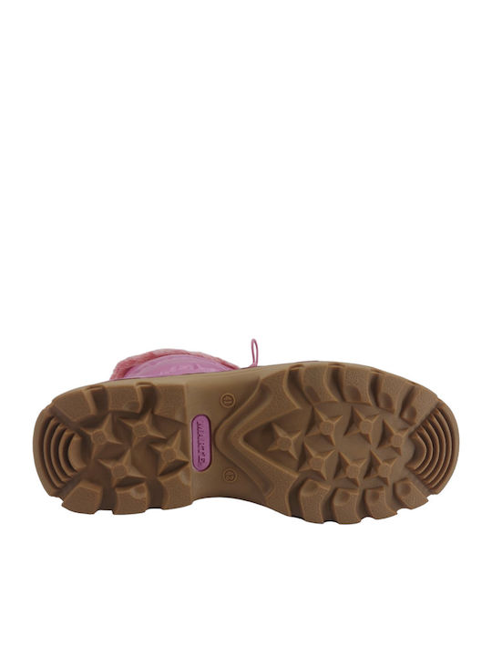 Synthetic Leather Snow Boots with Laces & Fur Patty Pink