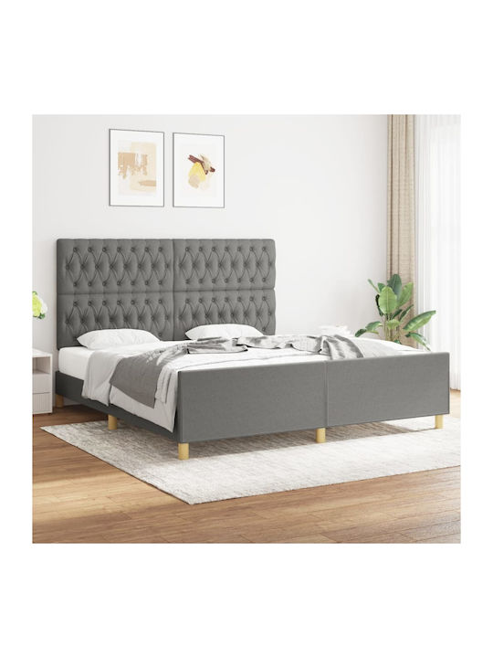 Κρεβάτι King Size Επενδυμένο με Ύφασμα Γκρι Σκούρο για Στρώμα 180x200cm