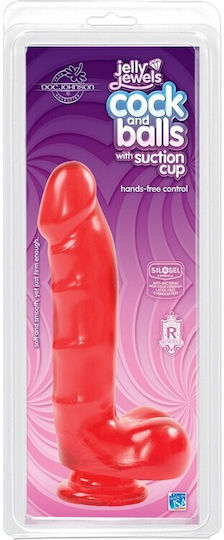 Doc Johnson Jelly Jewels Ρεαλιστικό Dildo με Όρχεις και Βεντούζα Κόκκινο 20cm