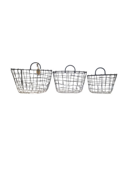 Set of 3 metal baskets grey with white 19*31 & 18*28 & 15*23