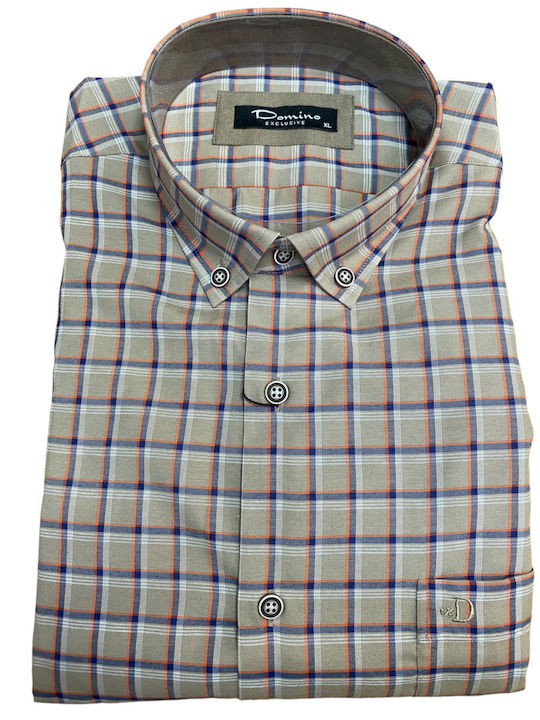 Domino Men's Shirt plaid brown color