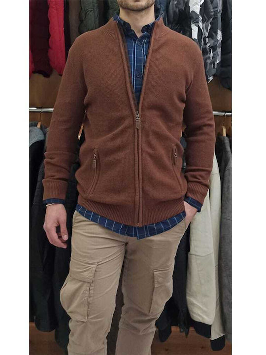 Double Men's Knitted Cardigan with Zipper Coffee