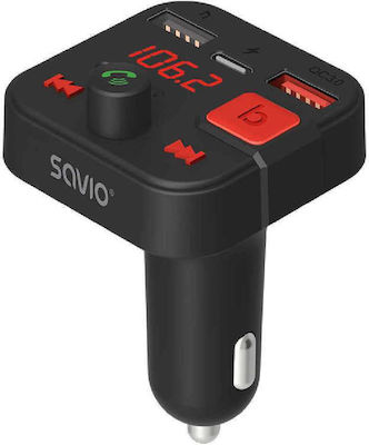 Savio FM Transmitter Αυτοκινήτου με Bluetooth / Type-C / USB