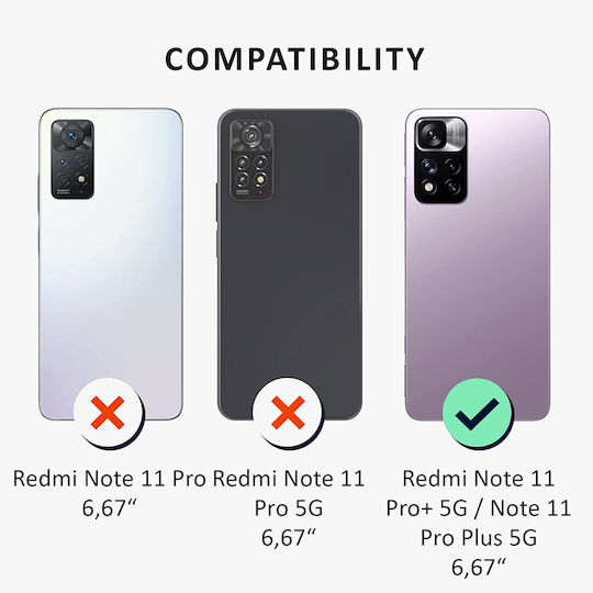 Kalibri 2 in 1 Back Cover Piele artificială cu Suport pentru Carduri Magnetic Light Grey / Black (Redmi Note 11 Pro+ 5G)