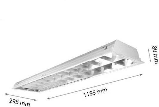 Power Led Metallic Recessed Fluorescent Ceiling Light LED 36W with 2 Light Bulb Places T8 Shape for G13 Base L120cm