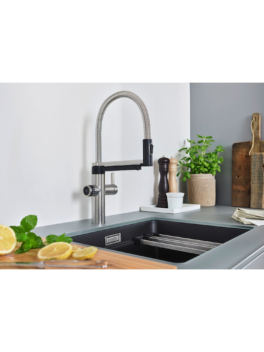 Blanco Evol-S Pro Tall Kitchen Faucet Counter with Spiral Inox Silver