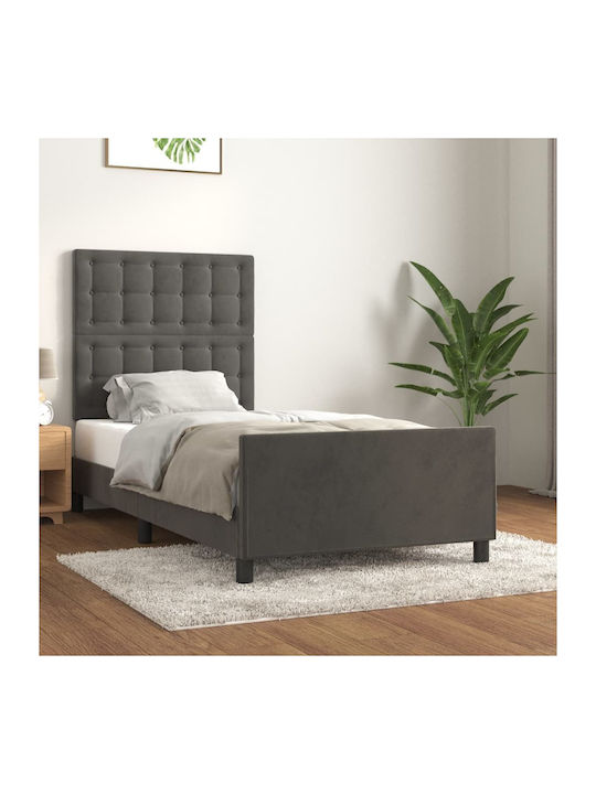 Κρεβάτι Μονό Επενδυμένο με Ύφασμα Γκρι Σκούρο με Τάβλες για Στρώμα 80x200cm