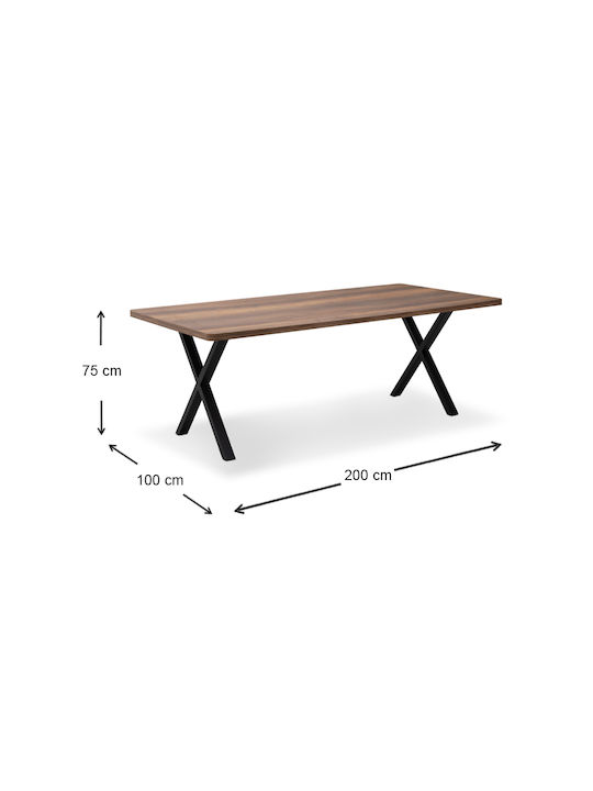 Jeremy Tisch Speisesaal Holz mit Metallgestell Walnut 200x100x75cm