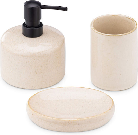 Navaris Badezimmer-Accessoire-Set Keramik Weiß 3Stück