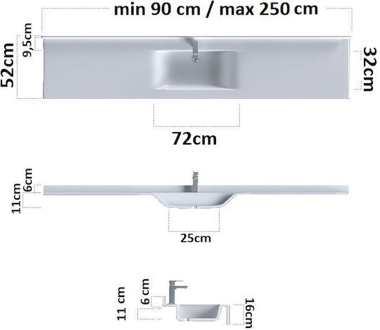 Sanitec Wave Single Επιτοίχιος Κρεμαστός Νιπτήρας από Συνθετικό Υλικό 98x50cm Λευκός