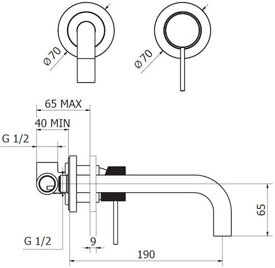 Teorema Lab Set Mixer & Gură Îngropată pentru Lavabo 1 Ieșire Cupru