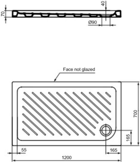 Ideal Standard Gemma 2 Ορθογώνια Πορσελάνινη Ντουζιέρα 120x70cm Λευκή
