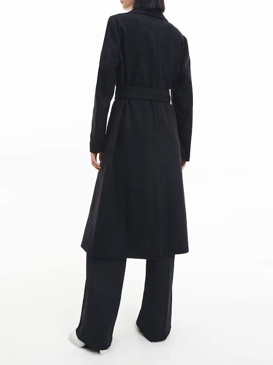 Calvin Klein Γυναικείο Μαύρο Παλτό με Ζώνη