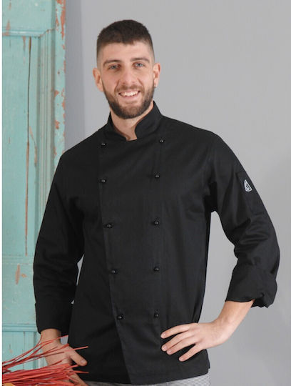 Blouse Chef Cotton Unisex Black with Long Sleeve Tips