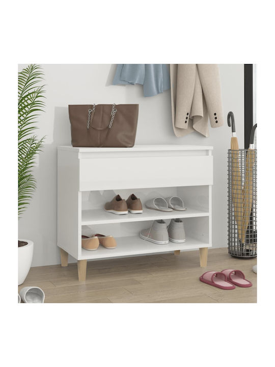 Wooden Shoe Organizer with 2 Shelves White 70x36x60cm