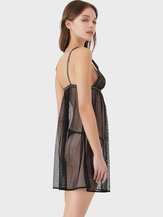 Emporio Armani Winter Damen Nachthemd mit String Schwarz