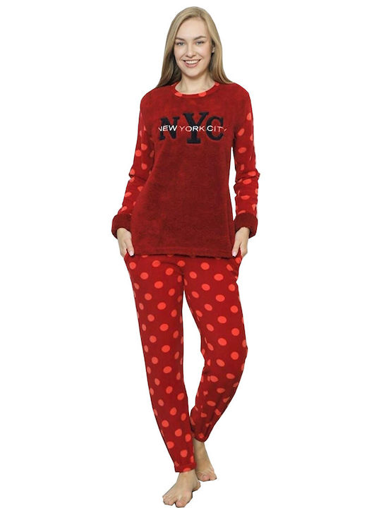 SNC Damen Weihnachts-Pyjama Fleece NYC Bordeaux