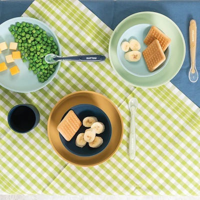 Nattou Feeding Set made of Silicone with Non-Slip Base Light Blue 3pcs for 6+ months