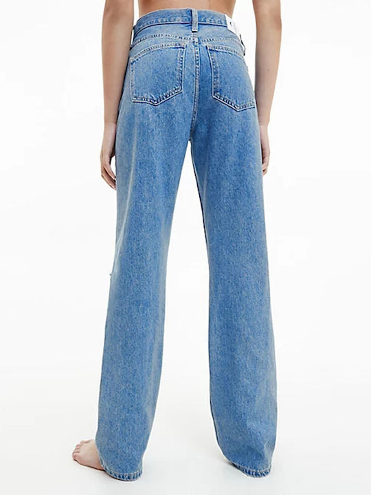 High Waist Women's Jean Trousers with Rips in Regular Fit Denim Light