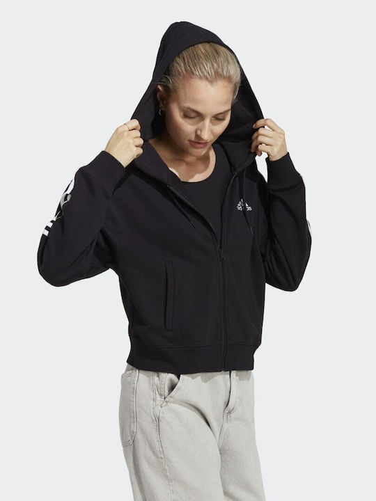 Essentials Cropped Γυναικεία Ζακέτα Φούτερ με Κουκούλα Μαύρη