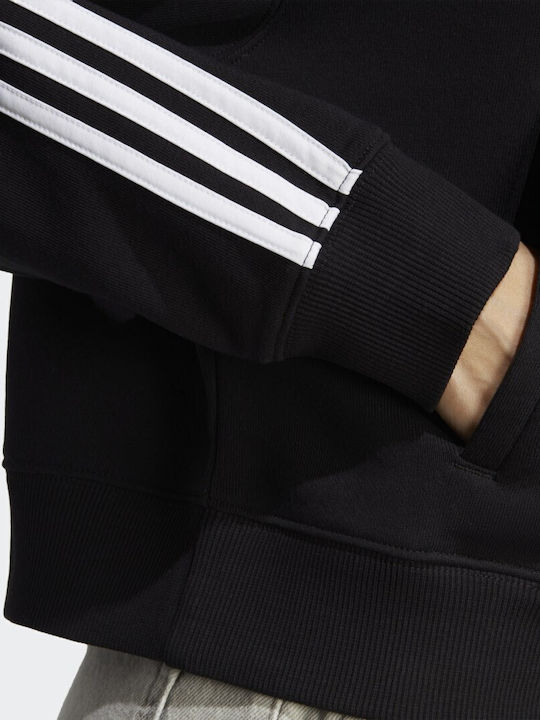 Essentials Cropped Γυναικεία Ζακέτα Φούτερ με Κουκούλα Μαύρη