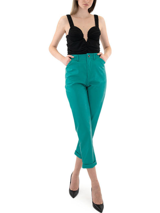 Women's High-waisted Fabric Capri Trousers Green