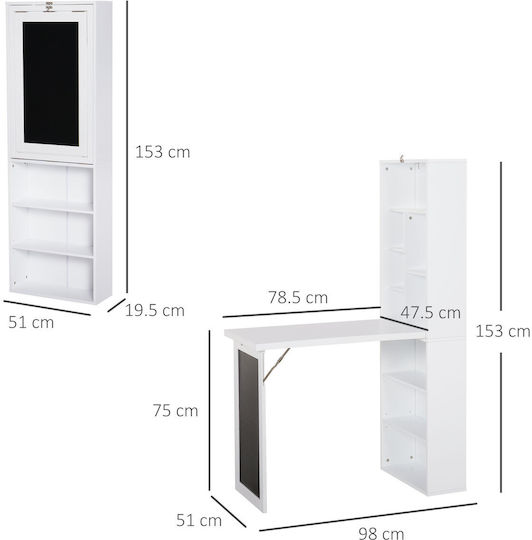 Schreibtisch Holz mit Bücherregal Weiß 98x51x153cm