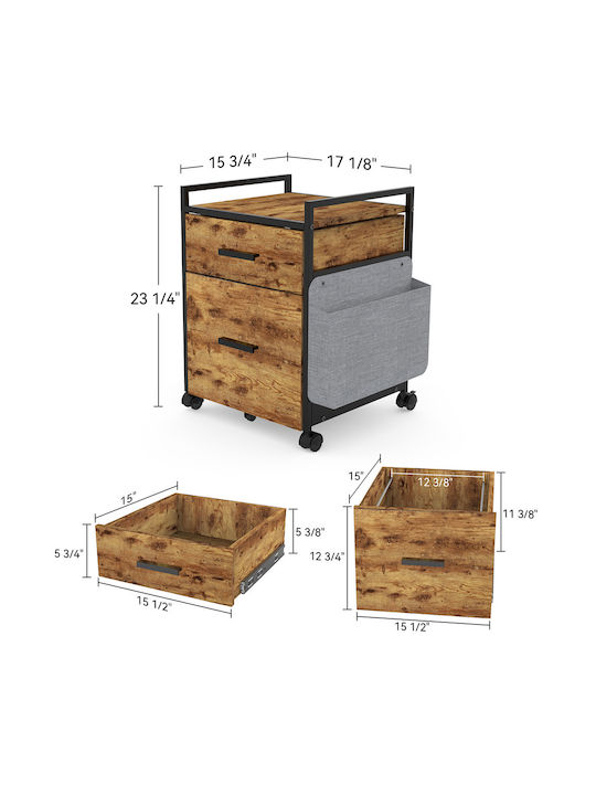 Office Storage Drawer with Wheels & 2 Drawers Brown L48.5xW48.5xH64.5cm ERK-HORB-US