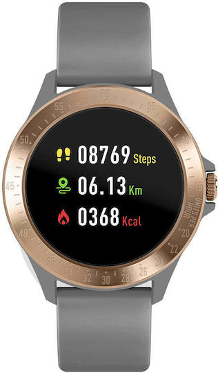 Harry Lime HA07 Aluminium 44mm Smartwatch mit Herzfrequenzsensoren (Rose Gold / Grau Silikon)
