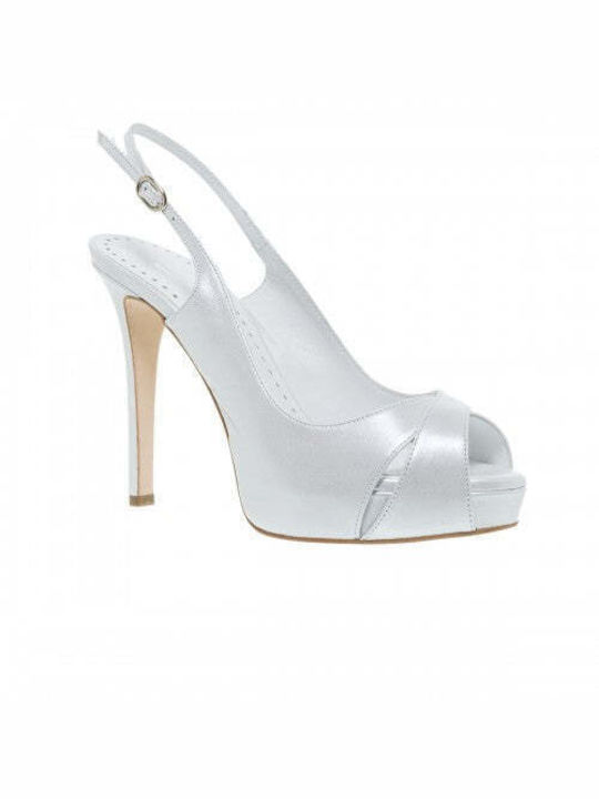 Mourtzi Leather Peep Toe White Heels