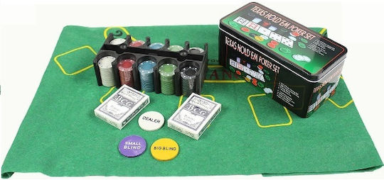 Blue Toys Nummerierter Pokerchip in Metallische Box mit einem Kartenspiel und Filz