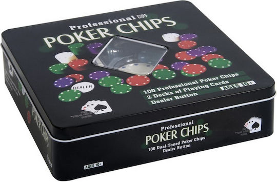 Set 100 Poker Chips 50mm / 4gr in Metallic Box with Deck