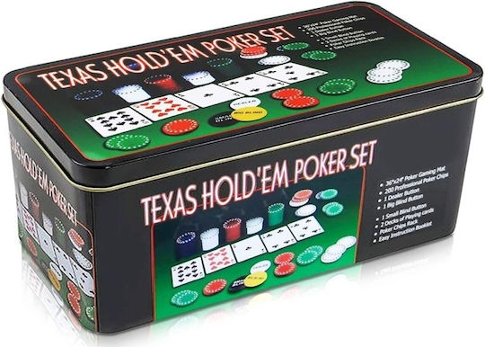 Blue Toys Nummerierter Pokerchip in Metallische Box mit einem Kartenspiel und Filz