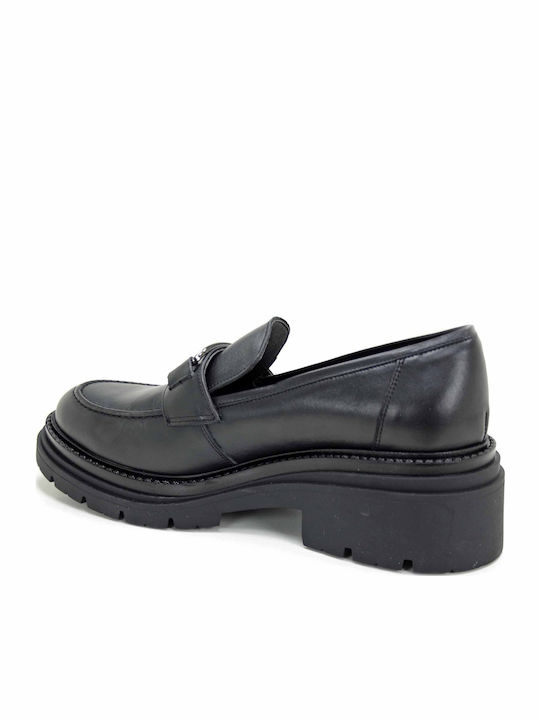 Leather Women's Loafers in Black Color