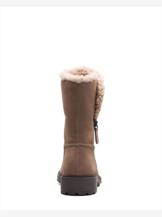 Opal Zip Suede Women's Ankle Boots with Fur Gray