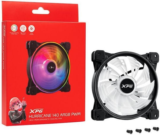 Adata Hurricane Вентилатор За Кутия 140мм (2000об/мин / 61.5cfm) С ARGB Осветление И Свързване 4-изводна ШИМ Бял