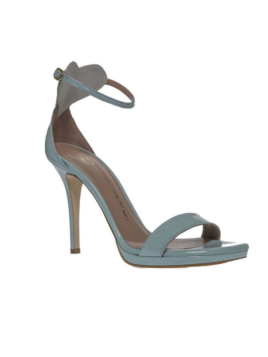 Mourtzi Platform Patent Leather Women's Sandals with Ankle Strap Turquoise