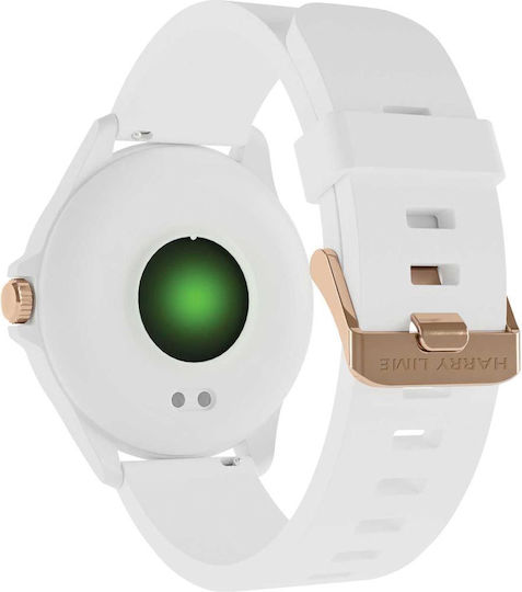 Harry Lime HA07 Aluminum 44mm Smartwatch with Heart Rate Monitor Rose Gold White Silicone